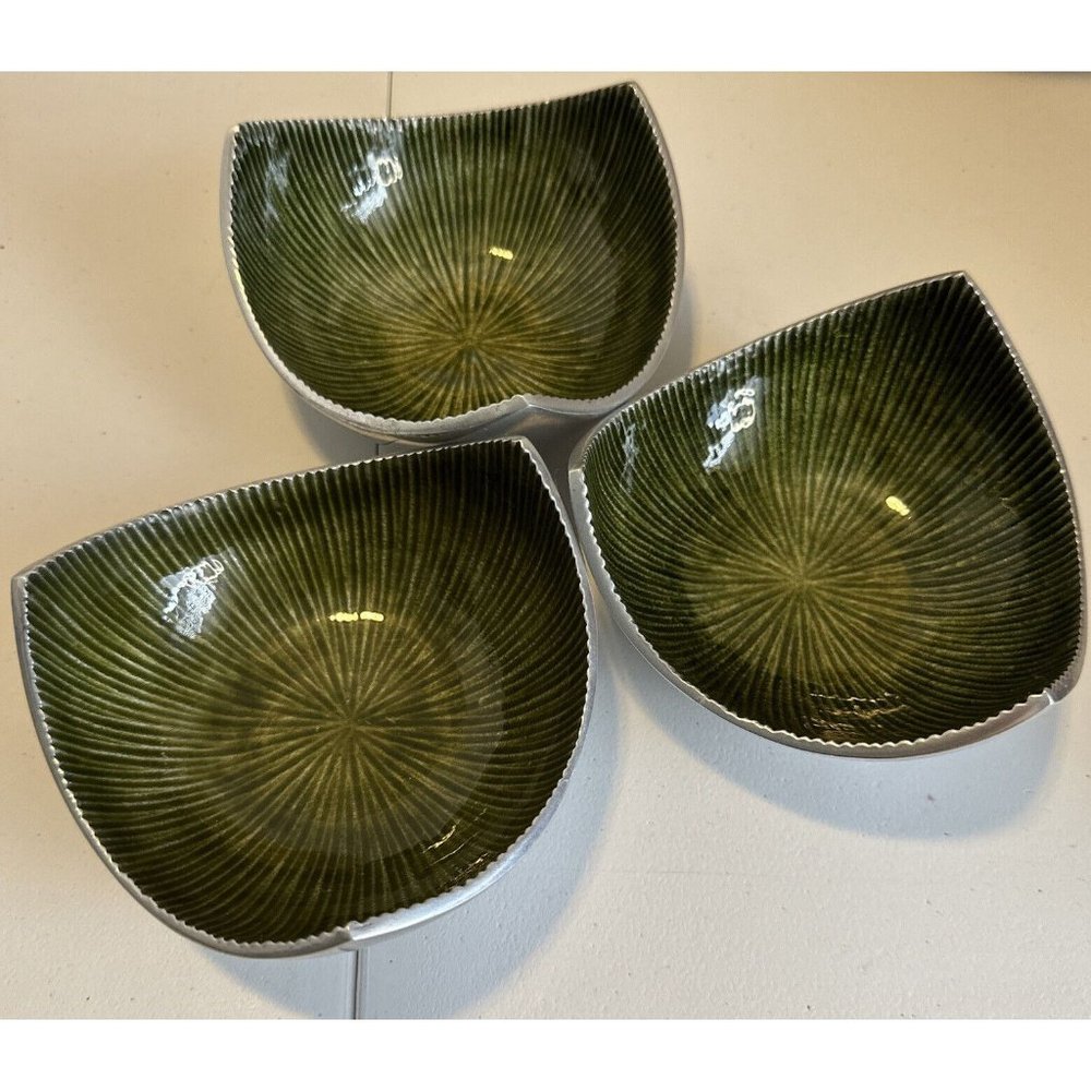 Simply Designz Small Bowl Green enamel Inside Silver Outside set of 3